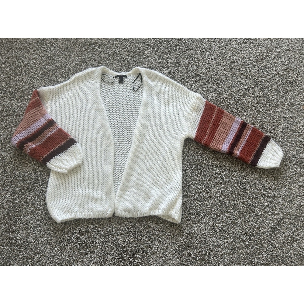 Forever 21 Women's S Open Front Knitted Cardigan Sweater Striped Sleeves